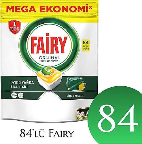 Fairy Mega Ekonomi Bulaşık Makinesi Deterjanı Kapsülü/Tableti 84 Yıkama Limon Kokulu