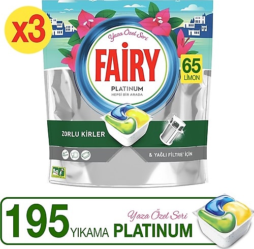 Fairy Platinum Özel Seri Limon 65'li 3 Adet Bulaşık Makinesi Tableti