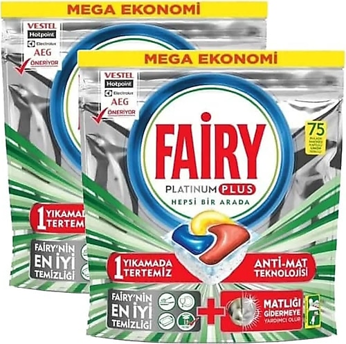 Fairy Platinum Plus Bulaşık Makinesi Tableti 75'li 2 Adet