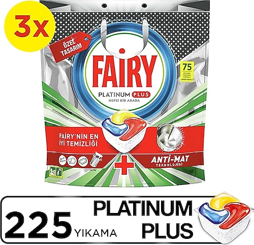 Fairy Platinum Plus Bulaşık Makinesi Tableti 75'li 3 Adet