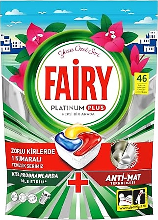 Fairy Platinum Plus Hepsi Bir Arada Bulaşık Makinesi Tabletleri, Limon, 46 Tablet, Yaza Özel Seri