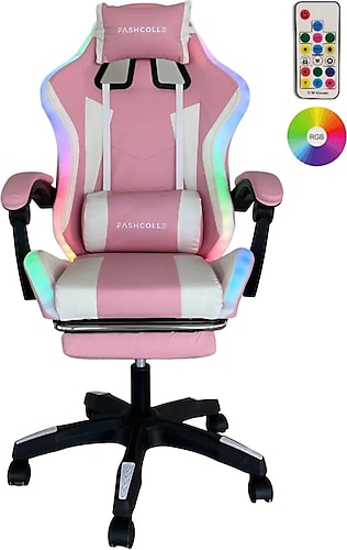 Fashcolle Star Işıklı Masaj Özellikli Pembe-Beyaz Oyuncu Koltuğu