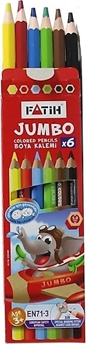 Fatih Kuru Boya Tam Boy Jumbo Üçgen Triangular Kalemi 6 Renk 3,5 Mm 33490 - Koli 12'li Paket