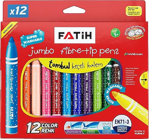 Fatih Yıkanabilir 12'li Jumbo Keçeli Kalem Seti