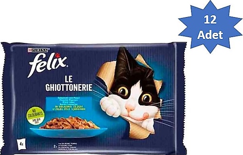 Felix Multipack Somonlu ve Ton Balıklı 4x85 gr 12'li Yetişkin Kedi Yaş Maması