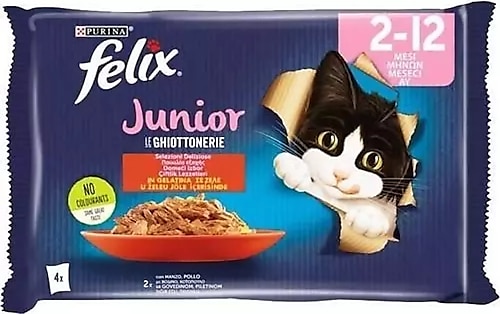 Felix Sığır Etli ve Tavuklu 4x85 gr 12'li Yavru Kedi Yaş Maması