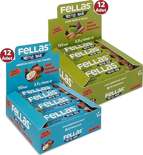 Fellas Meyve Bar 40 G Süper İkili Kutu 24 Adet - Antep Fıstıklı X 12 Adet + Hindistan Cevizli X 12 Adet