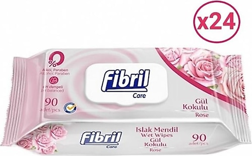 Fibril Care Gül Kokulu 90 Yaprak 24'lü Paket Islak Mendil