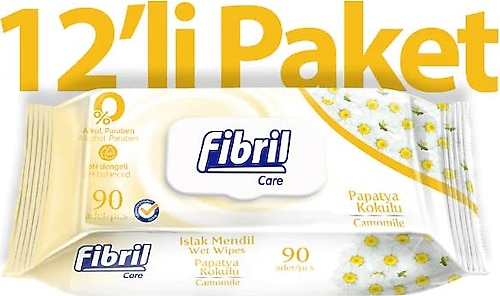 Fibril Care Papatya Kokulu 90 Yaprak 12'li Paket Islak Mendil