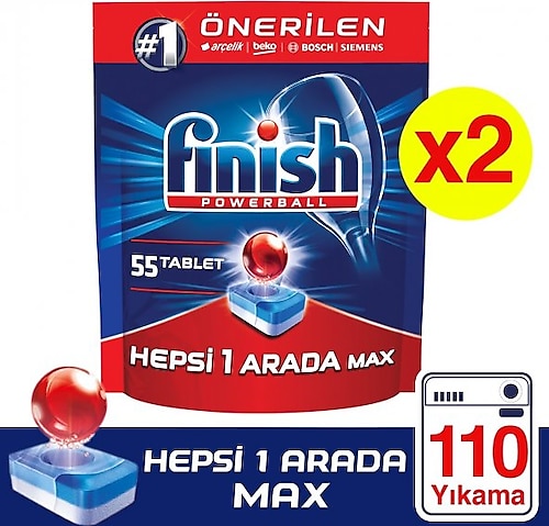 Finish Hepsi Bir Arada Max Bulaşık Makinesi Deterjanı 2 x 55 Tablet