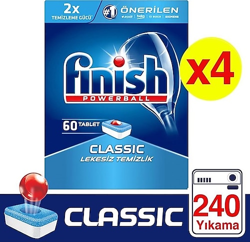 Finish Powerball Classic 60 Adet 4'lü Paket Bulaşık Makinesi Tableti