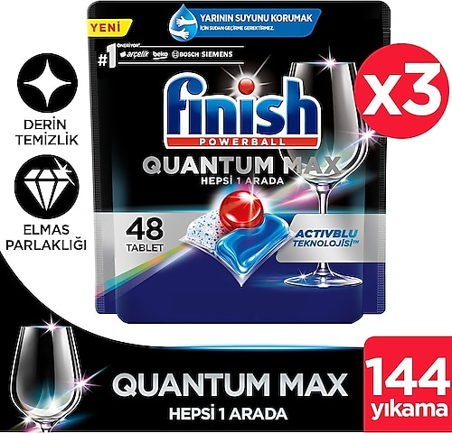 Finish Powerball Quantum Max Limon 48'li 3 Adet Bulaşık Makinesi Tableti