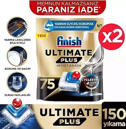 Finish Ultimate Plus Bulaşık Makinesi Tableti 75'li 2 Adet