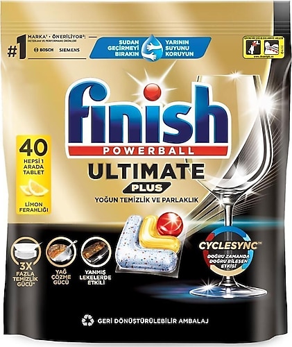 Finish Ultimate Plus Limon Ferahlığı Bulaşık Makinesi Tableti 40'lı