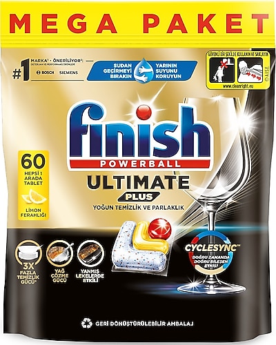 Finish Ultimate Plus Limon Ferahlığı Bulaşık Makinesi Tableti 60'lı