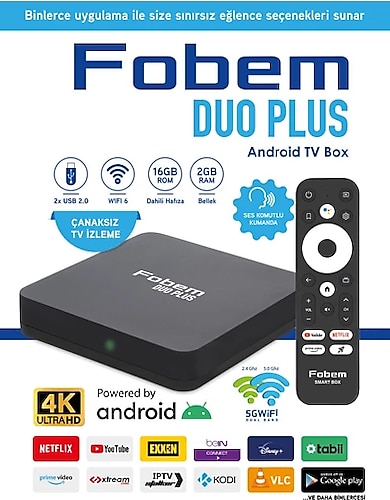 FOBEM Duo Plus 4K Android TV Box Medya Oynatıcı - Ses Komutlu Wi-Fi 2 Gb Ram 16 GB Hafıza