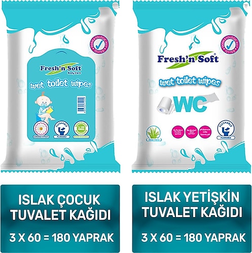FRESHNSOFT Fresh'n Soft Body Care Islak Çocuk ve Yetişkin Tuvalet Kağıdı 1 Paket 60 Yaprak