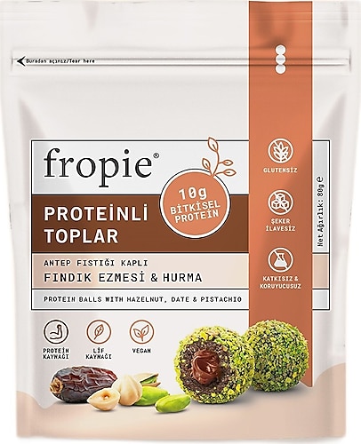 Fropie Antep Fıstığı Kaplı Fındık Ezmesi & Hurmalı Protein Topları 80 gr