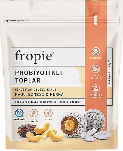 Fropie Hindistan Cevizi Kaplı Kaju Ezmesi & Hurmalı Probiyotik Topları 80 gr
