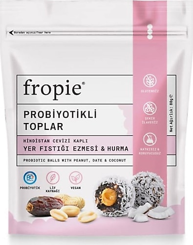 Fropie Hindistan Cevizi Kaplı Yer Fıstığı Ezmesi & Hurmalı Probiyotik Topları 80 gr