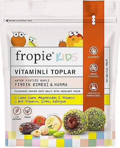 Fropie Kids Antep Fıstığı Kaplı Fındık Ezmesi & Hurmalı Vitamin Topları 80 gr