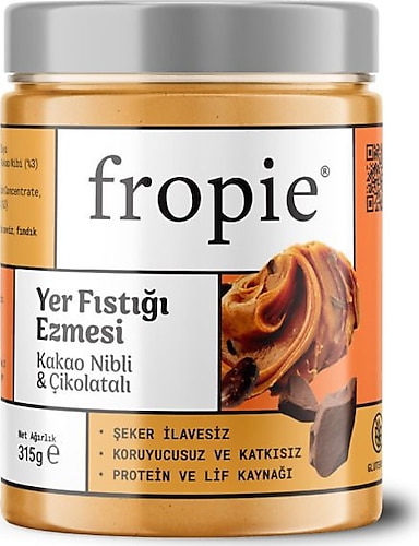 Fropie Yer Fıstığı Ezmesi Kakao Nibli ve Çikolatalı 315 gr