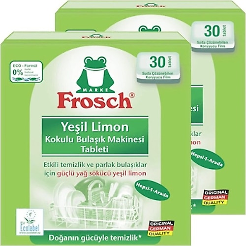 Frosch Yeşil Limon Kokulu Bulaşık Makinesi Tableti 30'lu 2 Adet