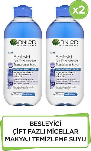 Garnier Micellar Çift Fazlı Besleyici Makyaj Temizleme Suyu 400 ml 2 Adet
