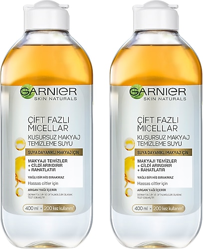 Garnier Micellar Çift Fazlı Kusursuz Makyaj Temizleme Suyu 400 ml 2 Adet