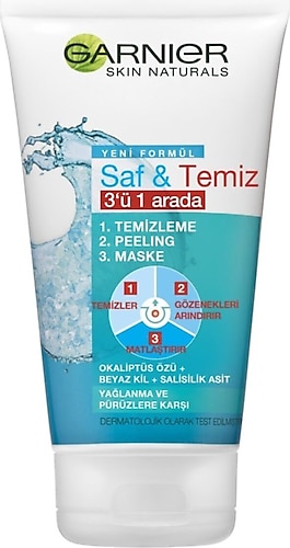 Garnier Saf & Temiz 3'ü 1 Arada Temizleme Peeling Maske Seyehat Boy 50 ml