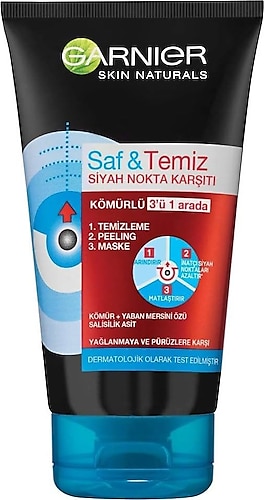 Garnier Saf & Temiz Siyah Nokta Karşıtı 3'ü 1 Arada Kömürlü Peeling 150 ml