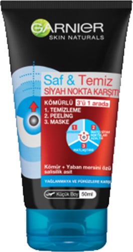 Garnier Saf & Temiz Siyah Nokta Karşıtı 3'ü 1 Arada Kömürlü Peeling 50 ml
