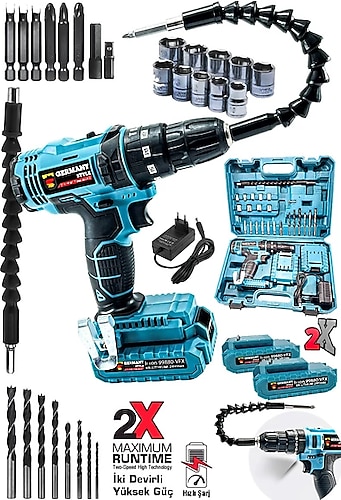 Germany Style Grm-99880 Vfx Celik Sanziman Darbeli 15000 Mah 2 Akulu Vidalama Matkap Sarjli Matkap