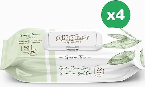 Giggles Yeşil Çay 72 Yaprak 4'lü Paket Islak Mendil