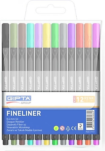 Gıpta Fineliner Üçgen 0.4 mm 12 Renk Keçeli Kalem