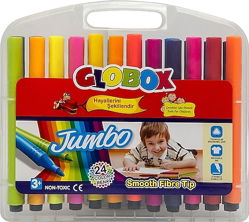 Globox Jumbo Üçgen 24 Renk Keçeli Kalem