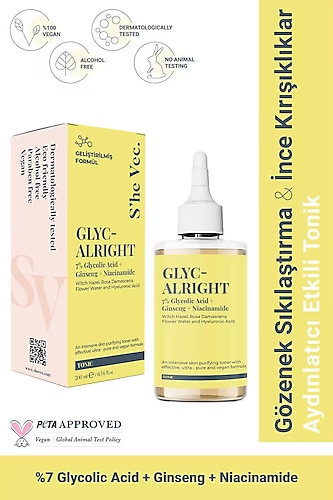 GLYC ALRIGHT Gözenek Sıkılaştırıcı Aydınlatıcı Etkili Glikolik Asit, Ginseng & Niacinamide Tonik