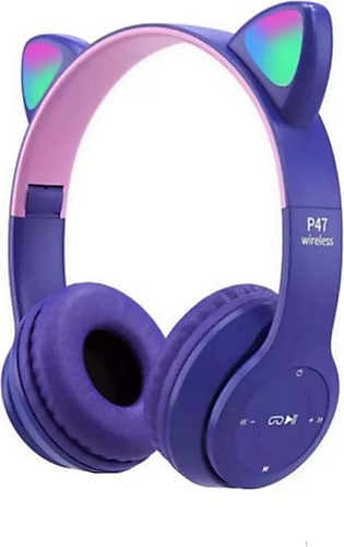 gnctech Kablosuz Bluetooth Kulaküstü Rgb Işıklı Lila Kedi Desenli Kulaklık