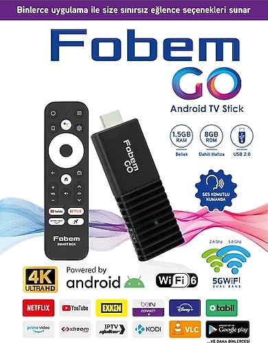 Go 4K Stick Android Tv Box Medya Oynatıcı - Wi-Fi6 1.5 Gb Ram 8 Gb Hafıza