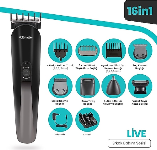 Goldmaster GM-9115 Live 16in1 Erkek Bakım Seti