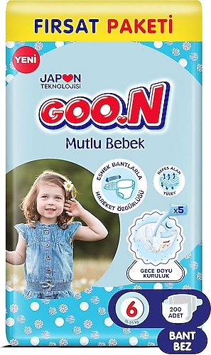 Goon Mutlu 6 Numara 200'lü Bebek Bezi
