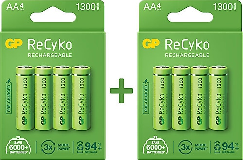 GP Recyko 1300 mAh 8'li Şarjlı AA Kalem Pil
