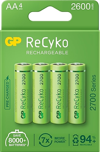 GP Recyko 2700 Serisi 2600 mAh 4'lü Şarjlı AA Kalem Pil