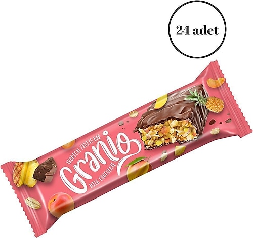GRANIO Su?tlu? Çikolata Kaplamalı Yulaf Ezmeli Tropikal Meyveli Bar 40 Gr X 24 Adet