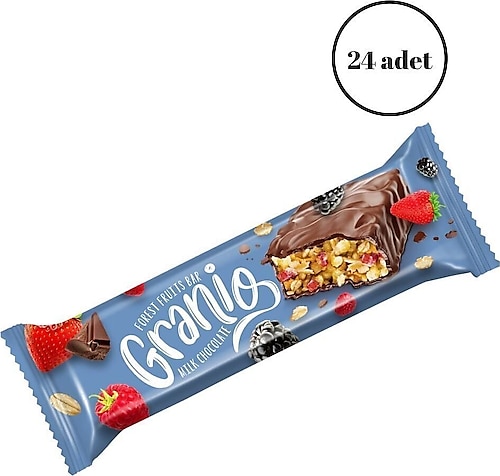 GRANIO Sütlü Çikolata Kaplamalı Yulaf Ezmeli Kırmızı Meyveli Bar 40 gr X 24 Adet