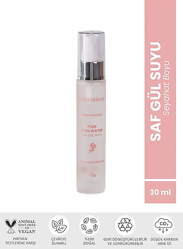 Gül Suyu Gözenek Sıkılaştırıcı Aydınlatıcı ve Arındırıcı Tonik %100 Doğal ve Saf 30 ml - Seyahat Boyu