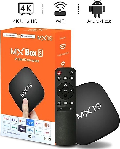 GÜMÜŞTEKNO Televizyonlarla Uyumlu Akıllı TV kutusu Mx BoxS Android TV kutusu 2.4G Wifi 4K Ultra Hd