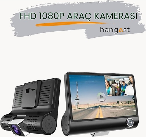 HANGAST Hc-006 4'' 1080p Araç Içi 3 Kameralı Gece Görüşlü.g-sensör,geri Göürş Kameralı Yol Kayıt Kamerası.