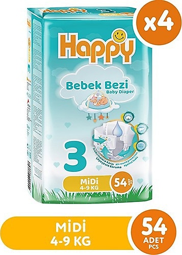 Happy 3 Numara Midi 216'lı Bebek Bezi