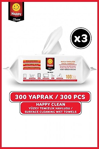 Happy Clean Beyaz Sabun Kokulu Yüzey Temizlik Havlusu 100 Yaprak 3'lü